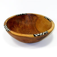 Hand Crafted Olive Wood Bowl with Inlaid Bone